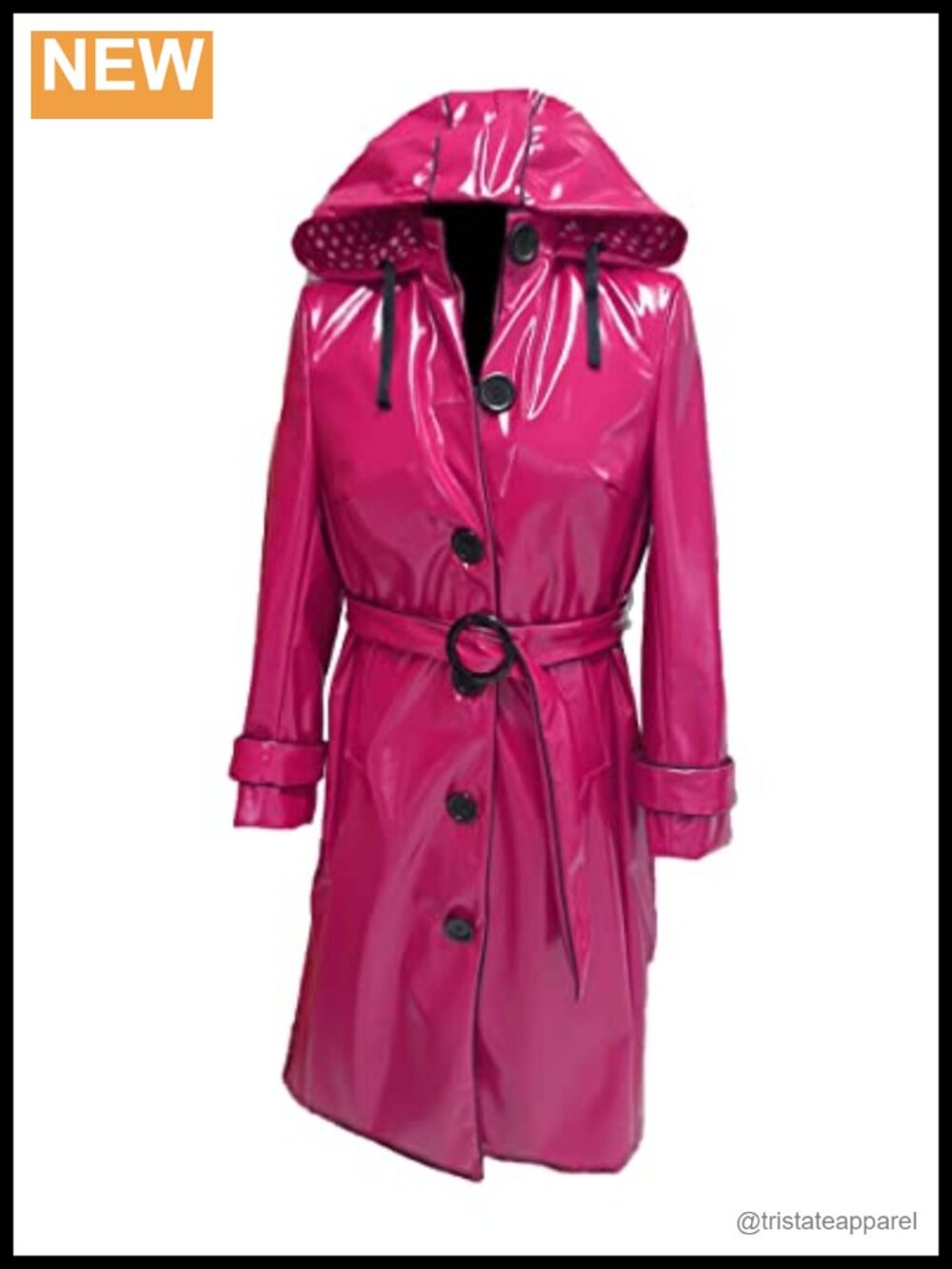 PVC Faux Leather Hooded Raincoat Trench Coat Lightweight Waterproof Women